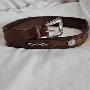 ORVIS Vintage Southwestern Buffalo Nickel Mens Brown Leather Belt Sz 42 (58EE)